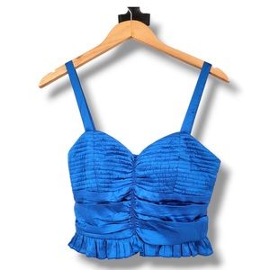 b.o.g Collective Satin Sweetheart Neckline Smocked Cropped Top Royal Blue Size S